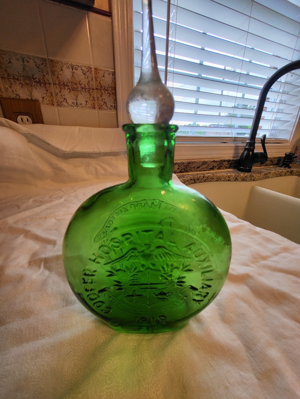 Wheaton Green Decorative Round Glass Bottle with Stopper - Home Art Accent